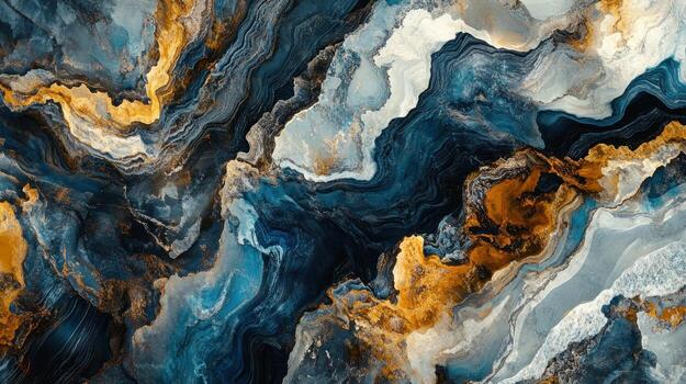 Abstract marble pattern with deep blues, golds, and whites photo