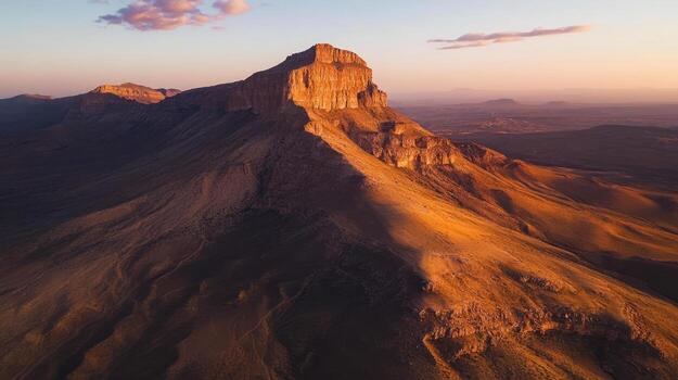 Aerial view of a mountain peak at sunset photo