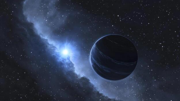 Dark planet bathed in nebula light photo