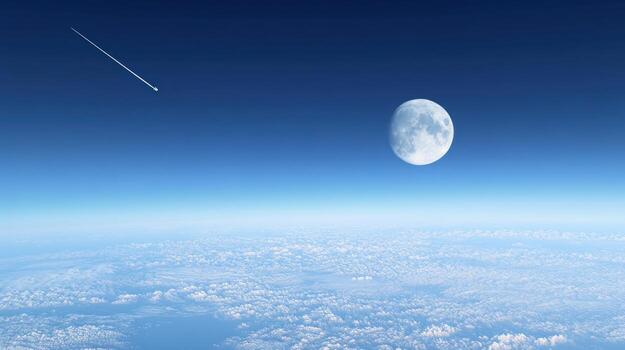 Vast expanse of space, clouds, and moon photo