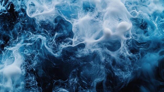Abstract swirls of deep blue and white, resembling turbulent water or smoke, with varying shades and densities creating a dynamic, ethereal texture photo