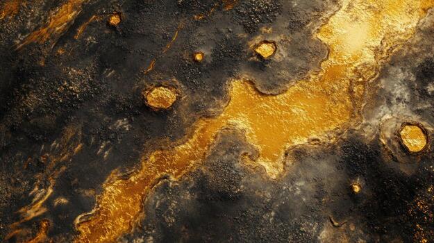 resumen textura de oscuro gris y oro, parecido a un lleno de cráteres, fundido paisaje con irregular, fluido patrones y deshuesado superficies foto