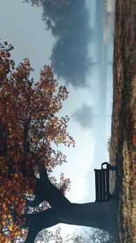 Autumnal park scene with misty reflection photo