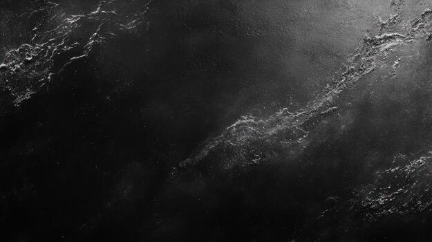 Monochromatic abstract image depicting a dark, textured surface resembling a celestial body or deep-sea terrain with lighter, vein-like patterns and subtle light source creating a dramatic contrast photo