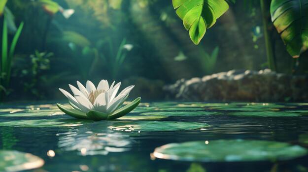 Serene lily pad in a lush jungle photo
