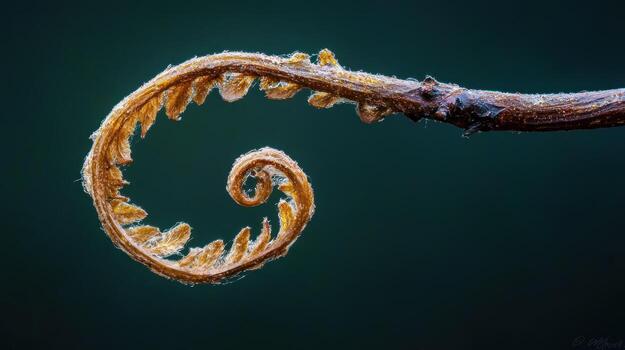 Detailed close-up of a fern frond unfurling photo
