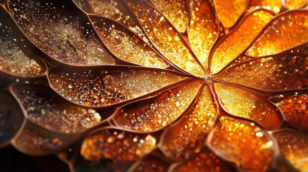 Abstract golden flower petal macro photo