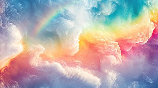 un vibrante, resumen nube escena con un arco iris foto