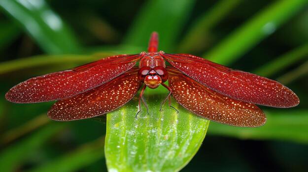 de cerca de un vibrante rojo libélula foto