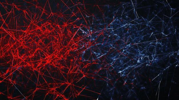 Abstract network graphic with red and blue lines on a dark background photo