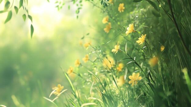 Sunlight filtering through a lush garden photo