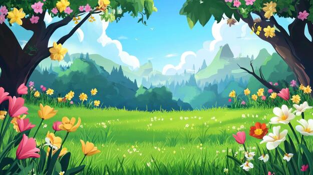 Springtime meadow landscape photo