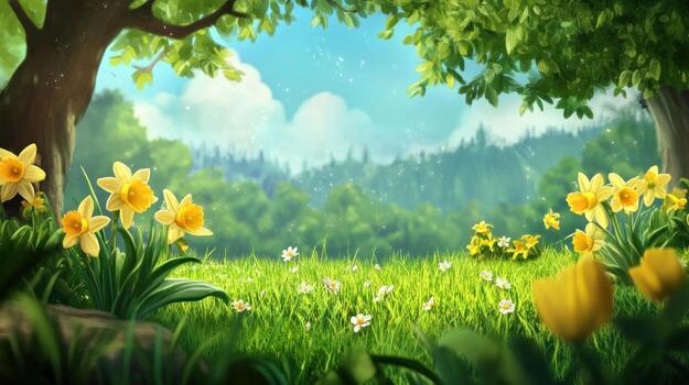 Spring forest meadow scene photo