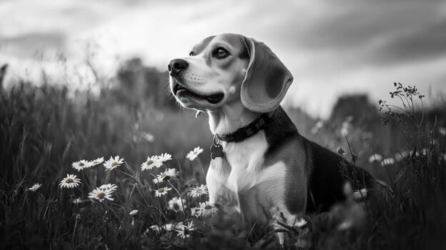 Black and white portrait of a Beagle photo