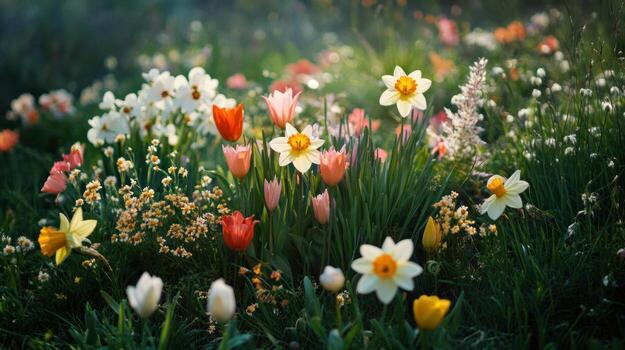 Vibrant spring flower meadow photo