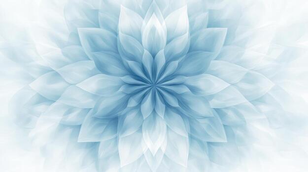 Abstract, symmetrical flower design in light blue photo