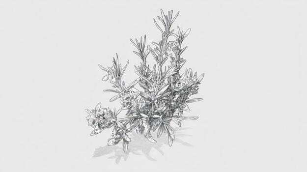 Abstract sketch of a plant, gray-toned with fine line details on a white background photo