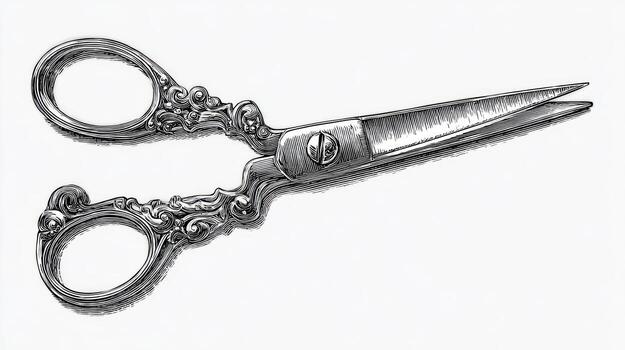 Ornate, vintage-style pair of open scissors with decorative handles photo