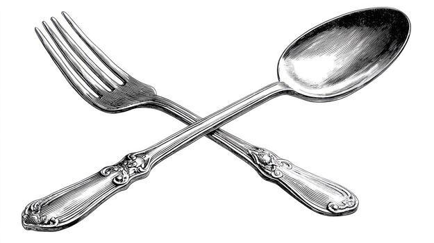 Crossing fork and spoon, ornate handles, silverware photo