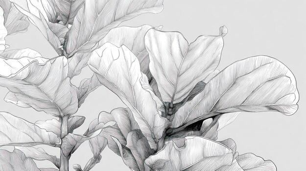 Detailed sketch of a Fiddle-leaf Fig showcasing its large, textured leaves photo