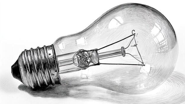 Realistic pencil drawing of an incandescent light bulb laying on its side photo
