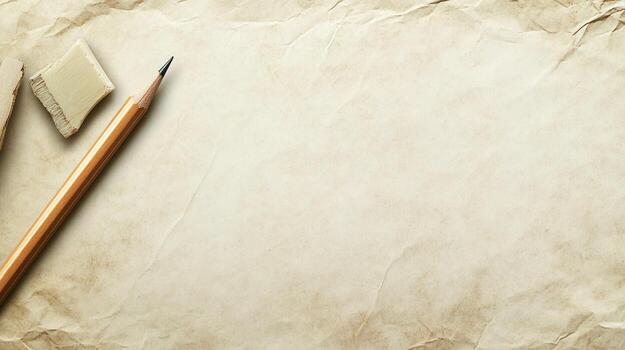 Aged paper with pencil and eraser photo