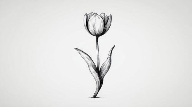 Single tulip, rendered in pencil. Simple and elegant photo