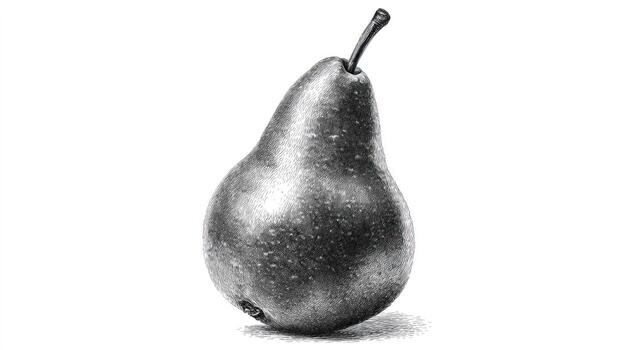 Shaded pear sketch isolated on white, with a small stem and textural surface photo