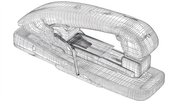 Stapler wireframe rendering. Outline highlights object details in white background photo