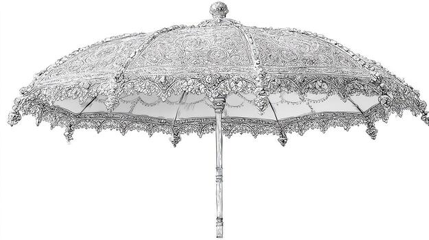 Elaborate, ornate silver umbrella with intricate detailing on a white background photo