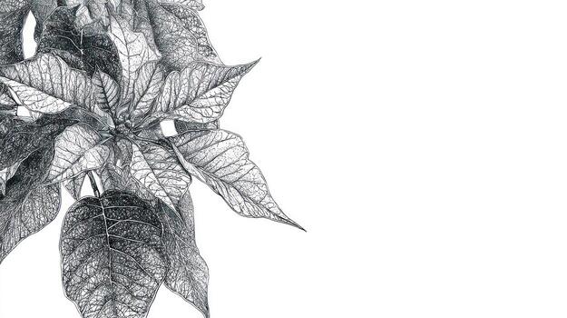 Black and white poinsettia detailed textures with empty white space photo