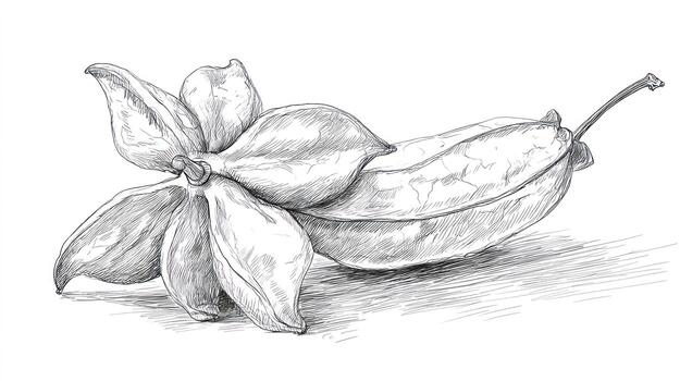 Botanical drawing seed pods bloom open photo