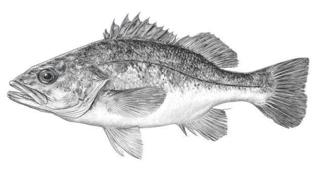 Realistic pencil drawing of a largemouth bass fish in side profile photo