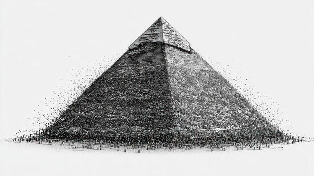 Dense crowd forming a pyramid shape, silhouetted against a white backdrop photo