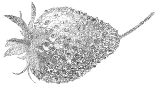 Wireframe strawberry with visible seeds and stem rendered on white photo