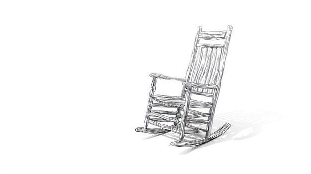 Sketch of a wooden rocking chair with a slatted seat on a white background photo