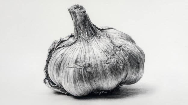 Garlic bulb drawing with textured layers, organic form, and subtle shadows photo