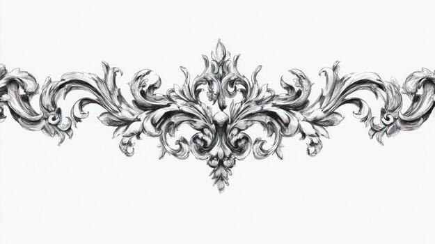 Intricate ornamental pattern, leaves, scrolls, symmetrical on white background photo