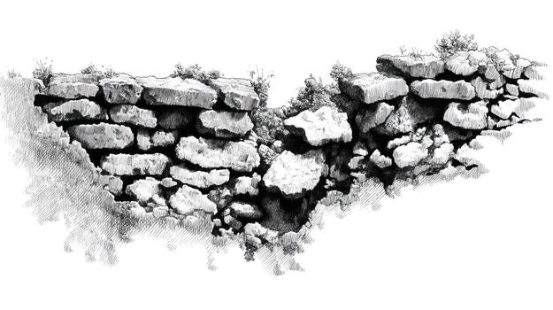 bajo Roca pared segmento con brecha, texturizado bosquejo ilustración foto