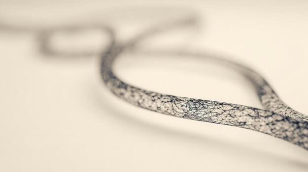 Winding, patterned cable with shallow depth of field on a light backdrop photo