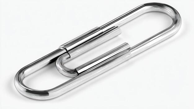 Metal clip with rounded ends, shiny surface, lying on white background photo