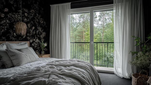 A serene bedroom with a view photo