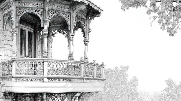 Ornate balcony with intricate woodwork details photo