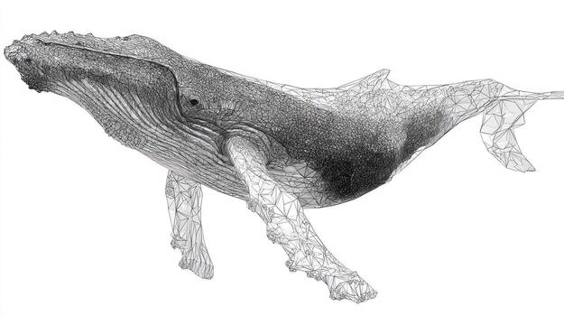 Wireframe humpback whale illustration on a white background photo