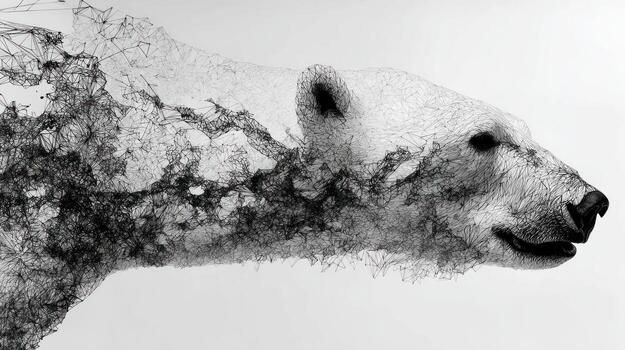 Disintegrating polar bear, transforming into abstract digital mesh photo
