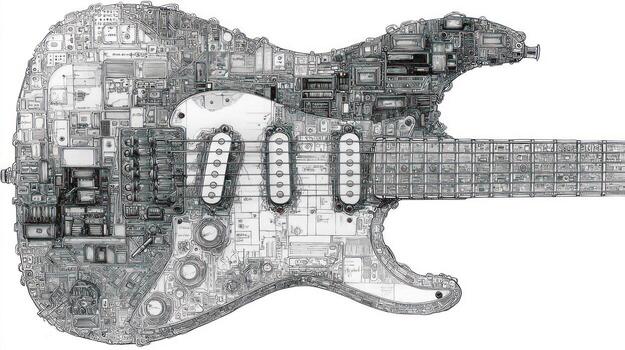 Detailed electric guitar, composed of intricate circuit board elements photo