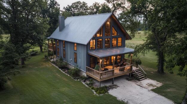 Modern cabin in rural setting photo