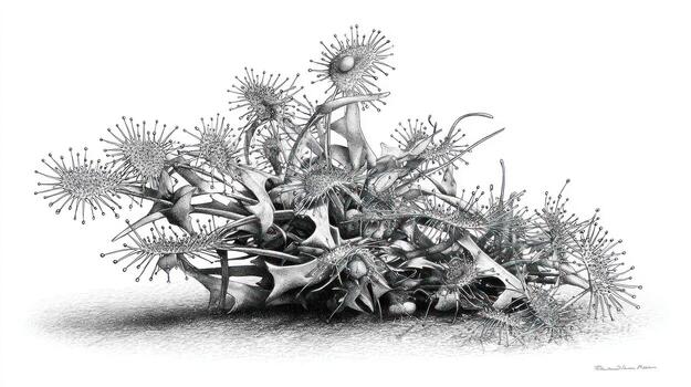 intrincado dibujo de extraño, largo y delgado, orgánico estructuras en un surrealista paisaje foto