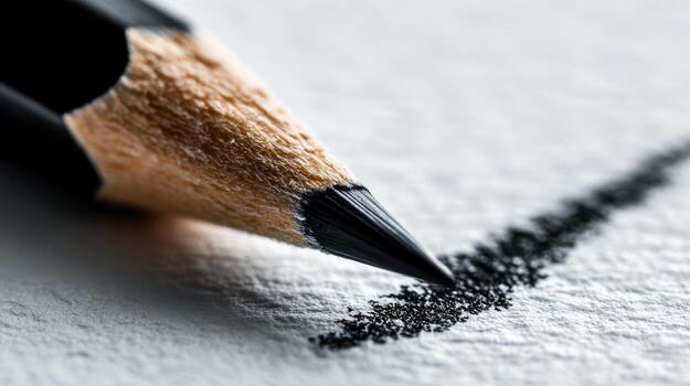 Sharpened pencil draws dark line on textured white paper photo