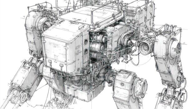 Intricate mechanical walker sketch with detailed structure photo